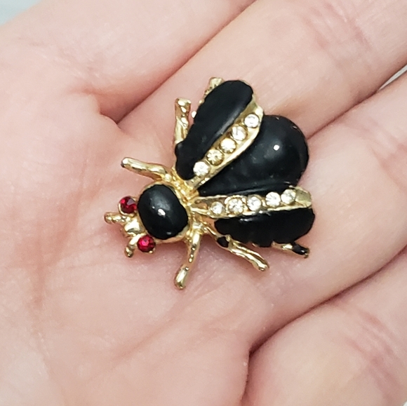 Vintage Enamel Rhinestone Bug Beetle Fly Insect Brooch Pin - Picture 3 of 6